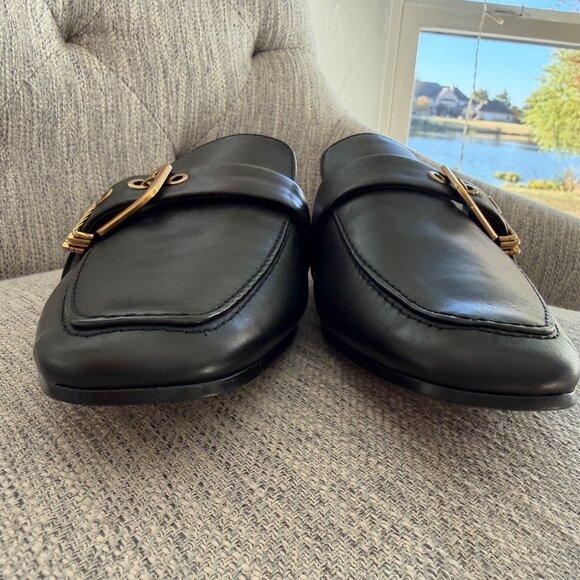 Dolce Vita Black Leather Mules With Gold Buckle Detail Size 8.5 - Picture 9 of 10